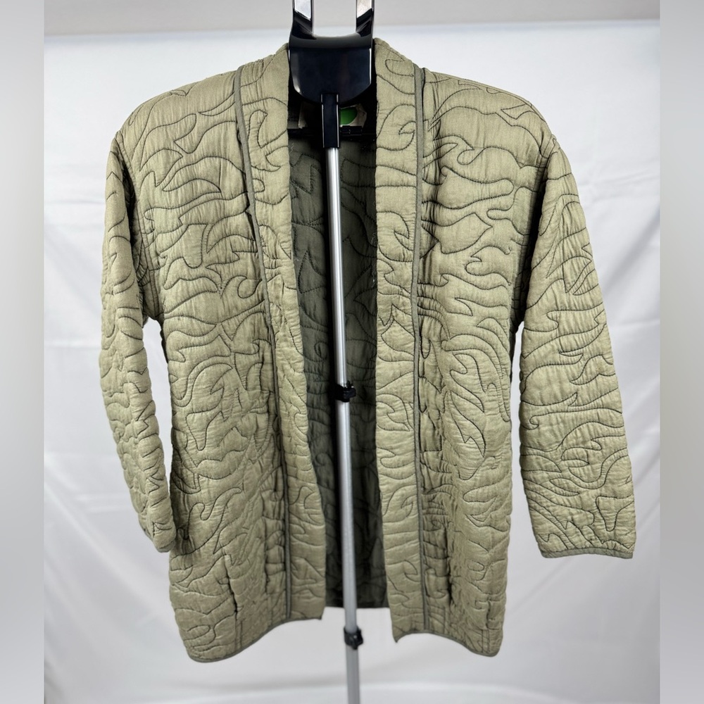 Anthropologie Olive Green Quilted Open Front Jacket Oversized XS Fits S/M Boho